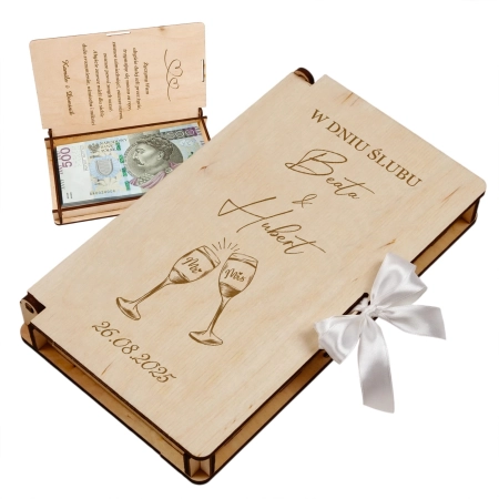 Drewniane pudełko na pieniądze na ślub prezent pamiątka wesele personalizowany grawer